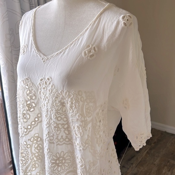 Johnny Was Cream Through Eyelets Scalloped Tunic Dress - Picture 5 of 10